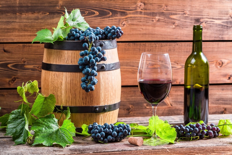healthy eating, no People, agriculture, merlot Grape, winemaking, barrel, 5K, leaf, leaves, wine Bottle, bunch, table, wood - Material, liquid, wineglass