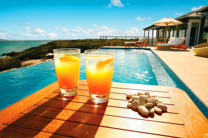 sea, drinking Glass, pebbles, water, coast, refreshment, idyllic, sunlight, swimming Pool, travel, hotel, food, leisure Activity, tropical Climate, travel Destinations