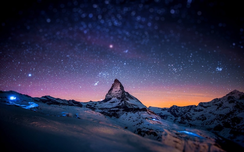 Alps, Zermatt, Evening, 1080P, Switzerland, Matterhorn, Stars