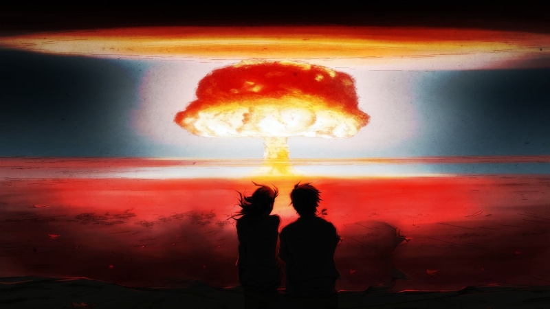 nature, abstract, 1080P, adult, atomic bomb, mushroom, sky, silhouette, people, sign, communication, warning sign, indoors, flame, fire - natural phenomenon