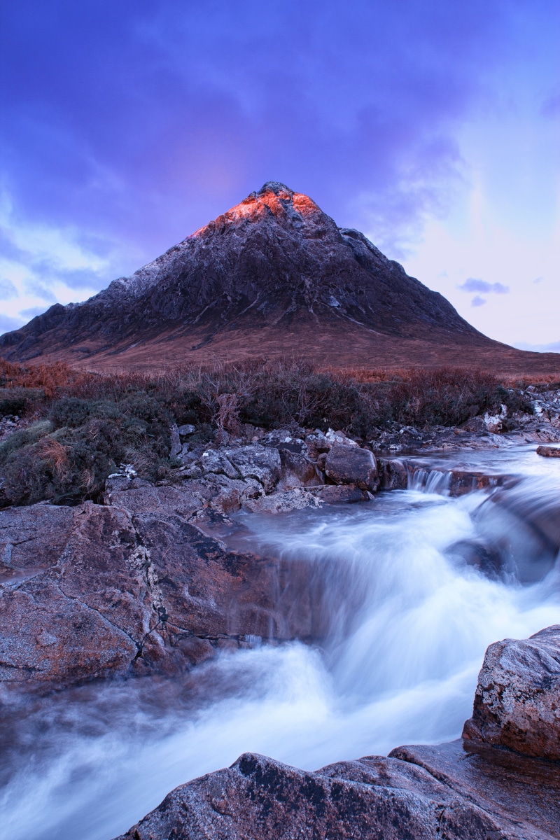nature, body, rippling, volcano, near, Scotland, mountain, Sunrise, Buachaille Etive Mor, outdoors, active, angled, active volcano, low, 5K, Mor  River