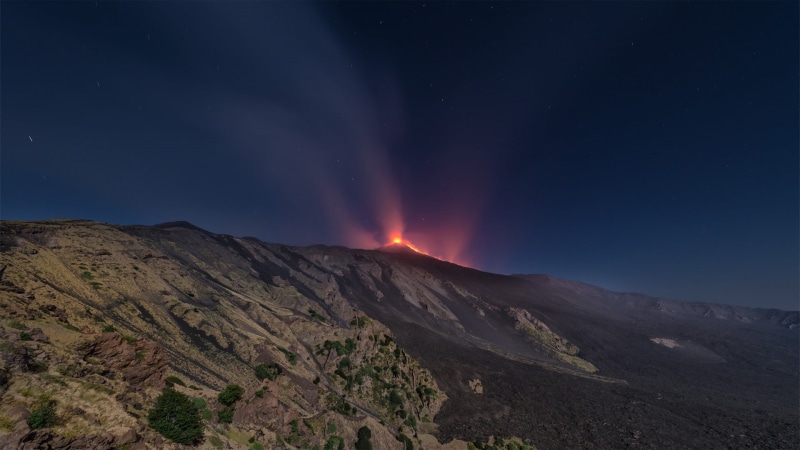 outdoors, black, star - space, volcano, non-urban scene, no people, scenics - nature, physical geography, nature, tranquility, night, brown, Valle del Bove