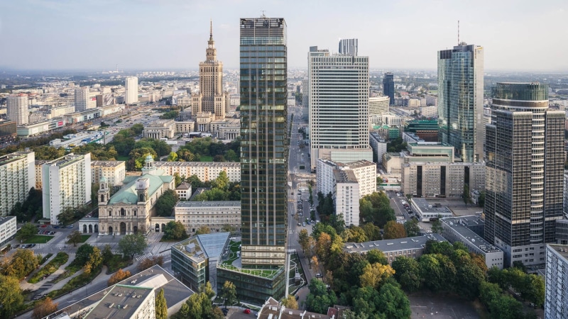 financial district, outdoors, no people, 1080P, Poland, modern, nature, day, transportation, architecture, tree, residential district, built structure