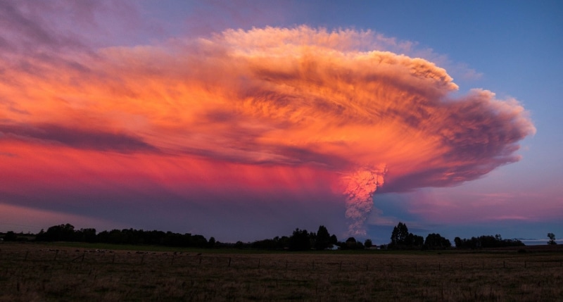volcano, eruption, 720P, photography, sunset, Chile, landscape, nature
