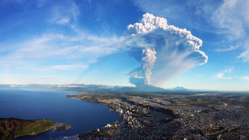 daytime, los lago, volcano, mount scenery, phenomenon, chile, volcano eruption, energy, cloud, horizon, calbuco, south america, smoke, puerto varas, calbuco volcano