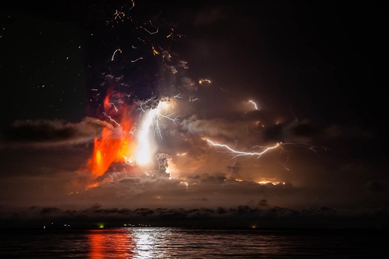 Calbuco Volcano, illuminated, eruption, power, cloud - sky, reflection, power in nature, smoke, photography, outdoors, nature, Lightning, storm, beauty in nature