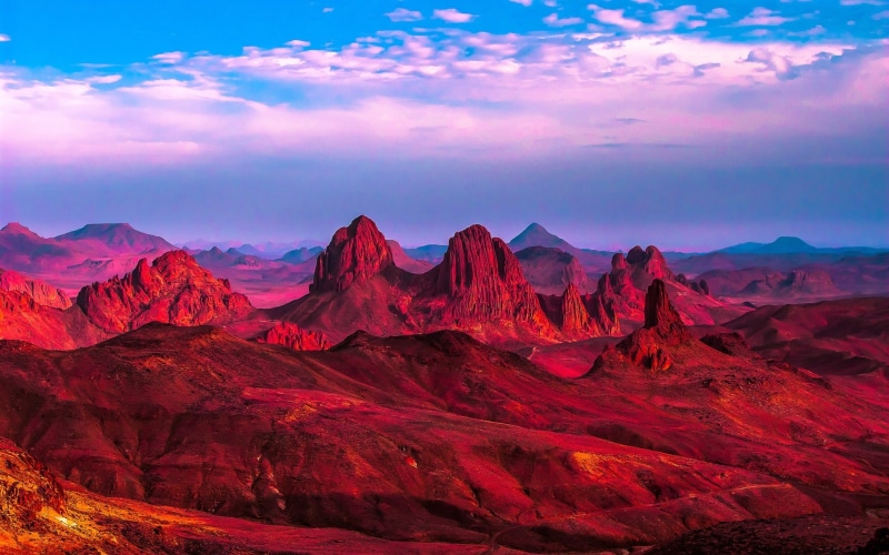 Rocks, Africa, Mountains, Algeria, Desert, 1080P, Red, Clouds