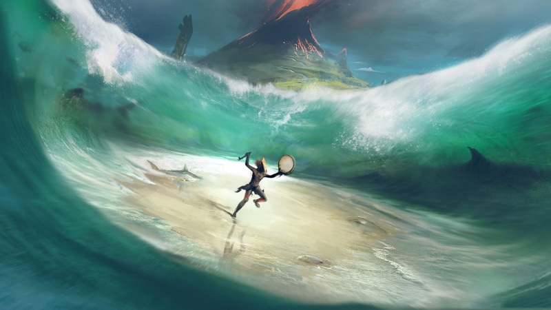 swimming, beauty in nature, From Dust, water, men, painting, shark, turquoise colored, aquatic sport, leisure activity, adventure, volcano, 1080P, people