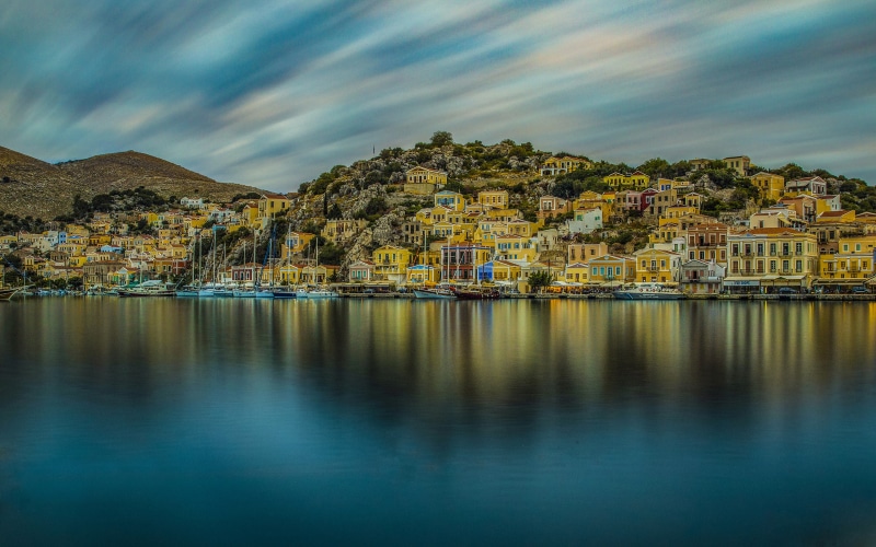 symi, 4K, surrounded, part, ultra, islands, group, houses, colorful, neoclassical, desktop, sland, dodecanese, greece, laptop, hd, k