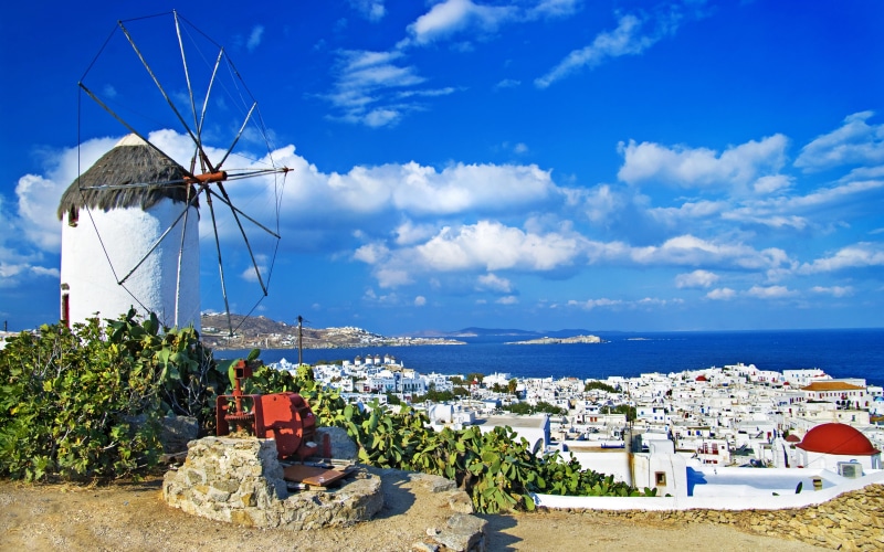 desktop, architecture, aegean, environment, sky, traditional windmill, no people, city, hd, day, phones, 4K, built structure, island, building, sea, mykonos