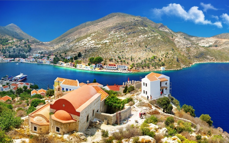  mountain range, greece, building exterior, blue, archipelago, dodecanese, sunlight, architecture, pcx, no people, building, sea, tablet, water