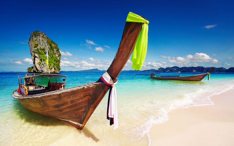 tropical, longtail boat, nautical vessel, phuket, beach, photo, beauty in nature, no people, scenics - nature, land, turquoise colored, blue, thailand