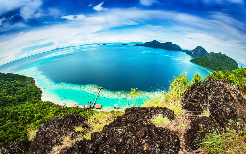 sky, high, dulang, island, turquoise colored, non-urban scene, tranquil scene, tranquility, blue, malaysia, day, outdoors, water, photos, land