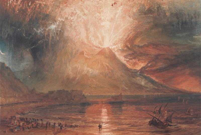 William Turner, The Eruption Of Mount Vesuvius, sea, landscape, picture, 2K, the volcano