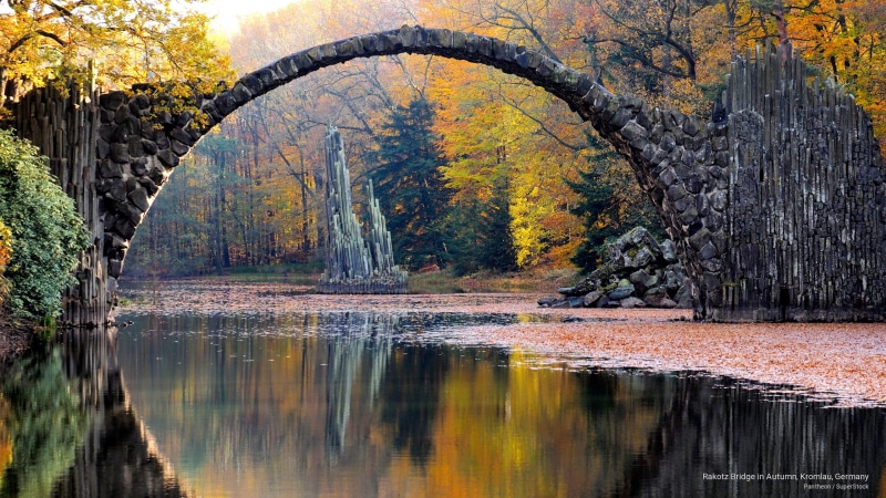 Fall, bridge, germany, autumn, 2K, kromlau, rakotz