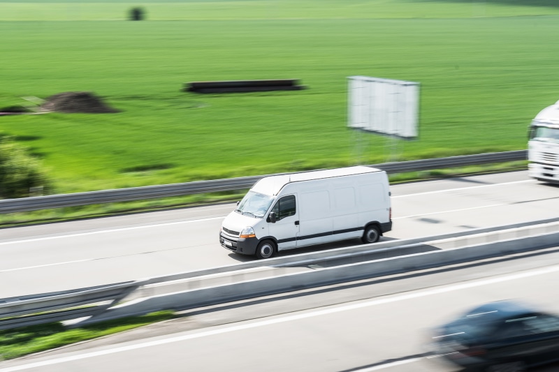 speed, high angle view, retail, shipment, day, Delivery Van, Driving, vehicles, delivery, drive, traffic, semi-truck, White, car, nature, travel, Highway