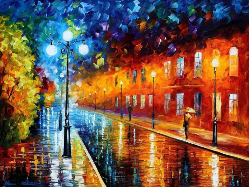 Leonid Afremov, 480P, artwork, painting, street