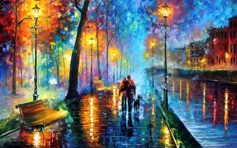 Leonid Afremov, bench, 1080P, painting