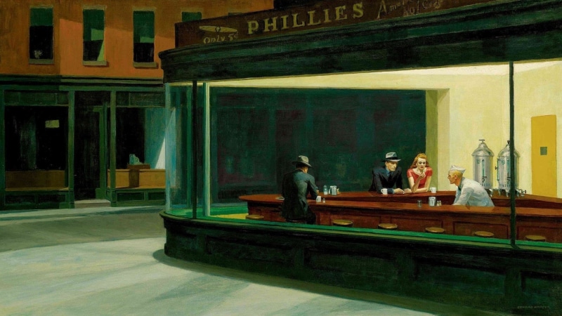 history, women, wealth, adult, 1080P, religion, people, built structure, group of people, painting diner edward hopper nighthawks classic art, the past