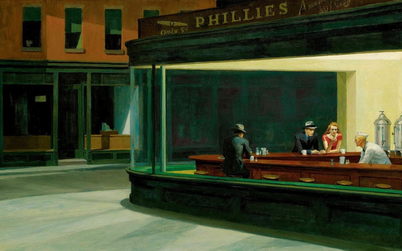 diner, edward, artwork, 1080P, nighthawks, hopper, paintings