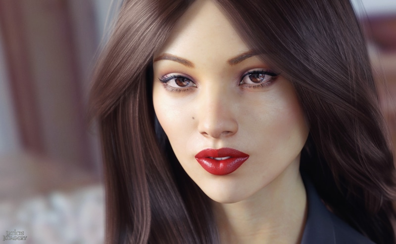 lipstick, eyes, s, brown eyes, hair, red, women, lips, rendering, girl, face, 2K