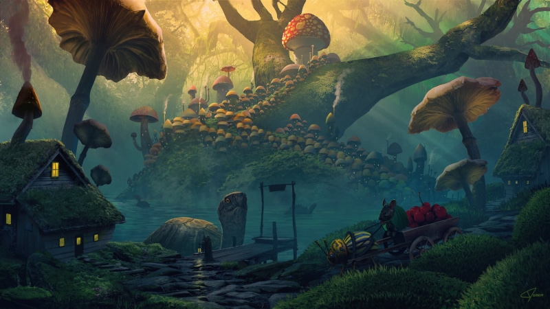Fantasy, Landscape, 1080P, Mouse, Mushroom, House, Turtle