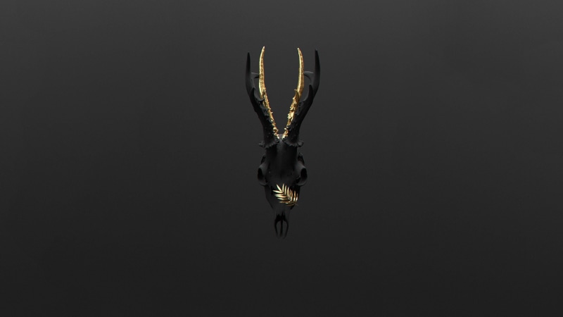 2K, front view, animals in the wild, studio shot, copy space, full length, antler, one animal, indoors, deer, mid-air, black, hanging, black color, animal wildlife