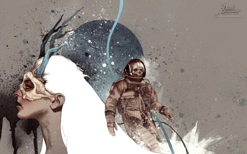 statue, high angle view, sunlight, artwork, skull, woman, creativity, no people, women, paint splatter, astronaut, Dead Astronauts, male likeness