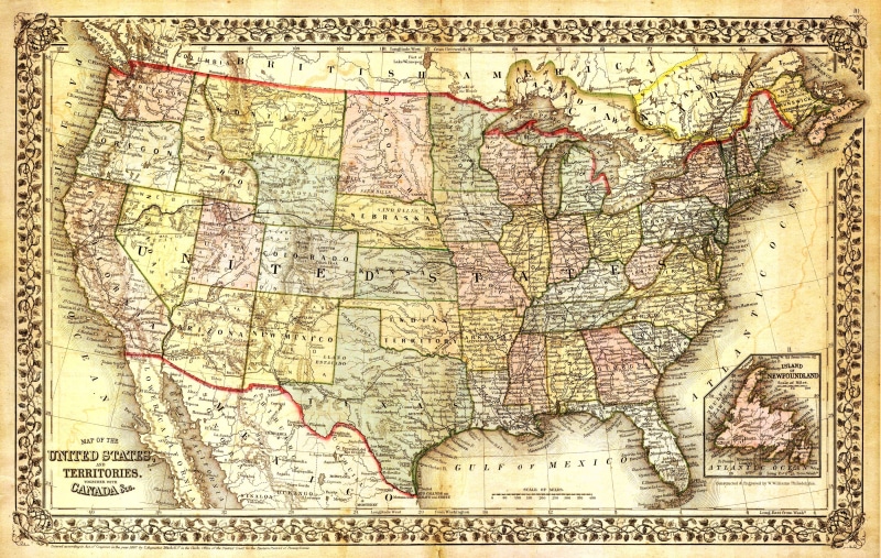 antique map, map, usa, global communications, travel destinations, dirt, no people, united states map, s, paper, physical geography, 2K, the past, topography