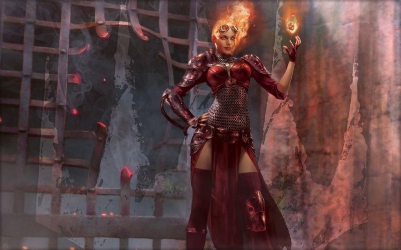 religion, clothing, hd, one person, game, Magic: The Gathering, fire, holding, celebration, architecture, women, three quarter length, Chandra Nalaar, real people