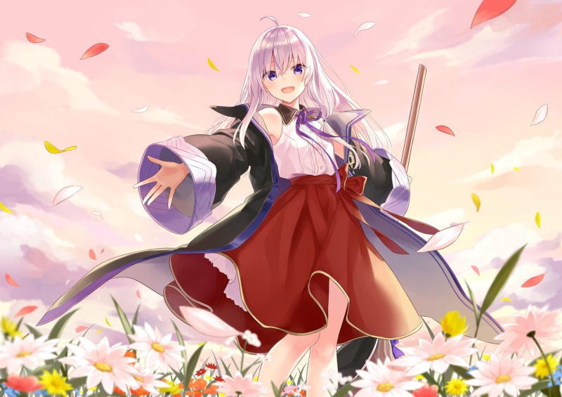 Girl, Flower, 1080P, Elaina (The Journey of Elaina), The Journey of Elaina, Anime, Sunset