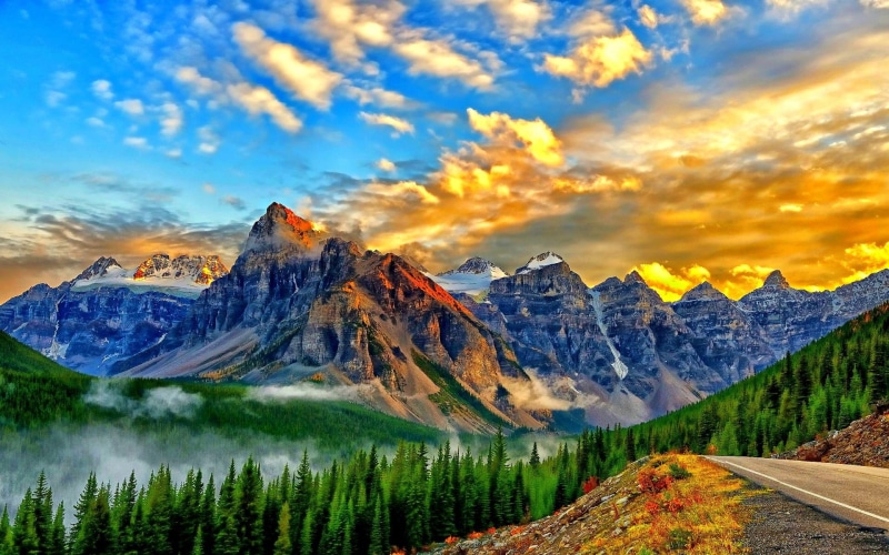banff, rocky, path, golden, 1080P, sky, canadian, forest, landscape, mountains, park, alberta, national