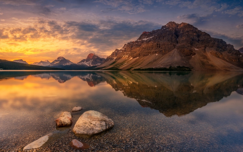 lake, m, canada, mobile, 4K, sunrise, pc, tablet, landscape, bow, western, desktop, altitude, alberta, hd