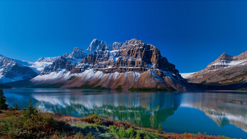 reflection, mountain peak, outdoors, hd, winter, tranquil scene, landscape, park, cold temperature, beauty in nature, alberta, snow, environment, desktop