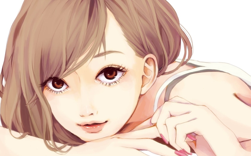 soft shading, human body part, front view, digital, strap, innocence, 1080P, young women, beauty, portrait, one person, anime girls, white, hairstyle
