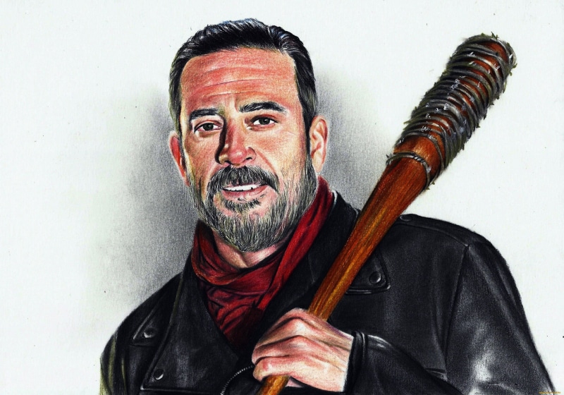 beard, Negan, front view, 2K, clothing, emotion, facial hair, artwork, mature men, headshot, males, Jeffrey Dean Morgan, studio shot, white background