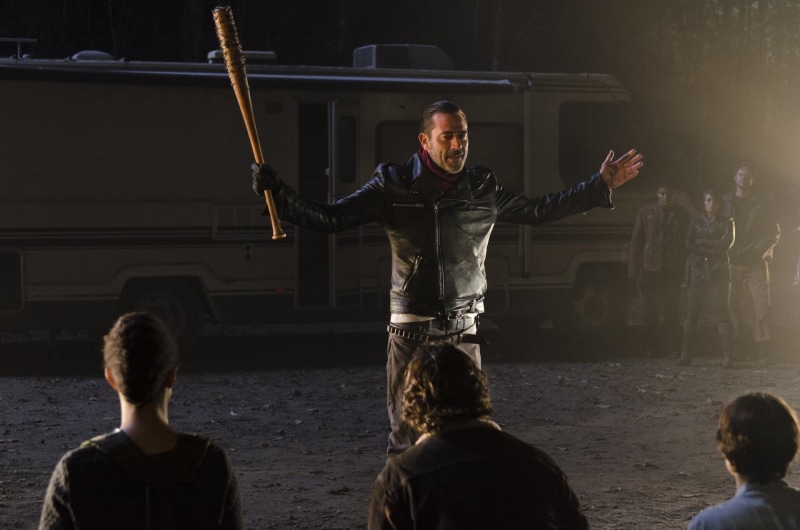 security, holding, human arm, young adult, Jeffrey Dean Morgan, mid adult men, adult, real people, group of people, rear view, men, Negan (The Walking Dead)
