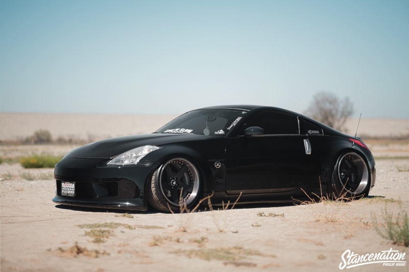 tire, sky, no people, sunlight, 720P, transportation, car, wheel, black, Nissan 350Z, blue, land vehicle, mode of transportation, Stanceworks, motor vehicle