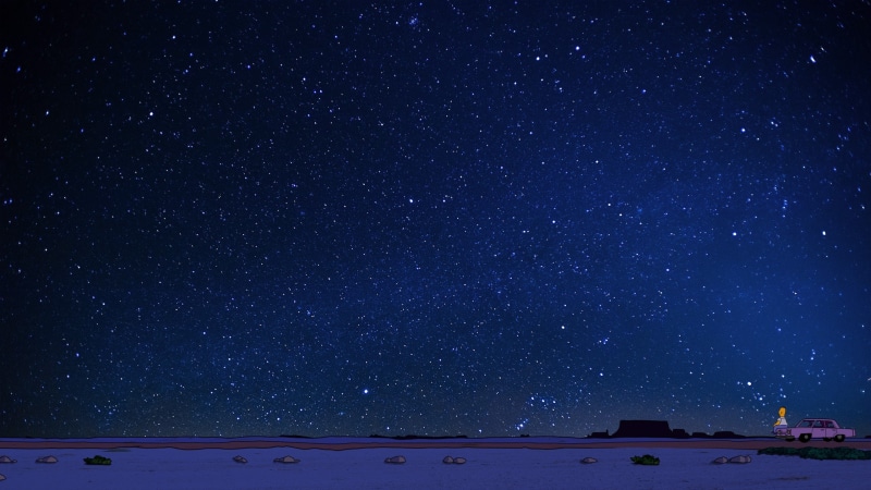 desert, starry night, 2K, Homer Simpson