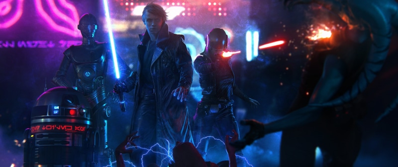 cyberpunk, lightsaber, Star Wars, Luke Skywalker, 2K
