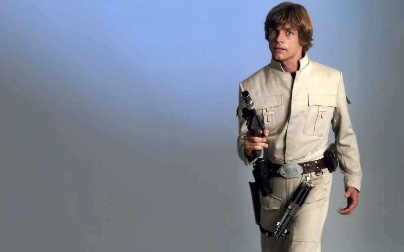 warning sign, Star Wars, adult, Mark Hamill, one person, gun, sign, aggression, casual clothing, looking, weapon, 720P, social issues, Luke Skywalker
