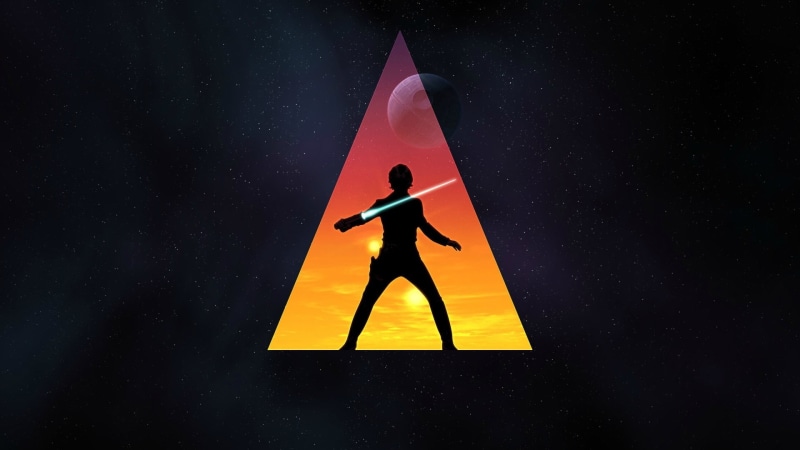 astronomy, sign, person, science fiction, outdoors, holding, mystery, space, lightsaber, Luke Skywalker, Jedi, standing, illustration, night, warning sign