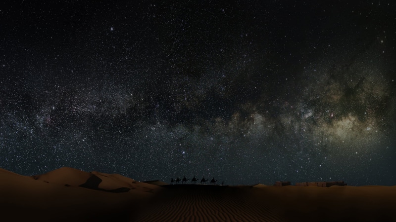 sand dunes, landscape, nature, stars, sky, camels, black, Sahara, sand, 1080P, desert, night sky