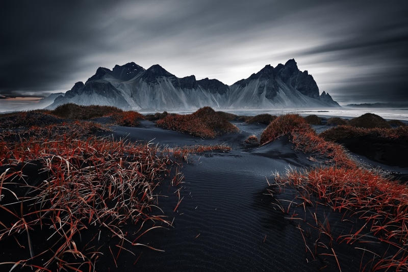 travel, mountain range, leaf, winter, water, 1080P, mountain, cloud - sky, Iceland, landscape, beauty in nature, nature, dark, outdoors, land, travel destinations