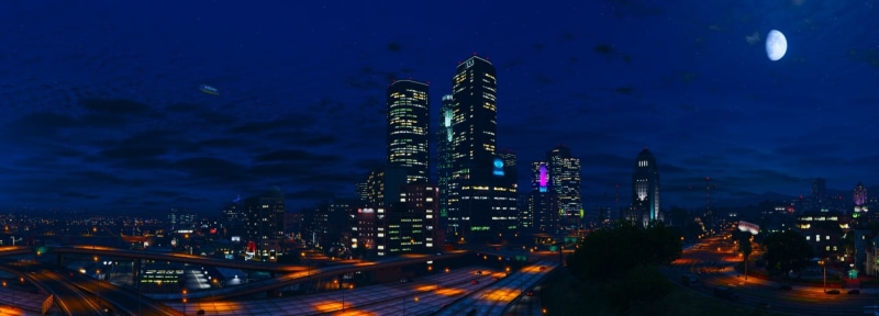 Skyscraper, 1080P, City, Night, Grand Theft Auto V, Grand Theft Auto, Moon, Sky, Los Santos