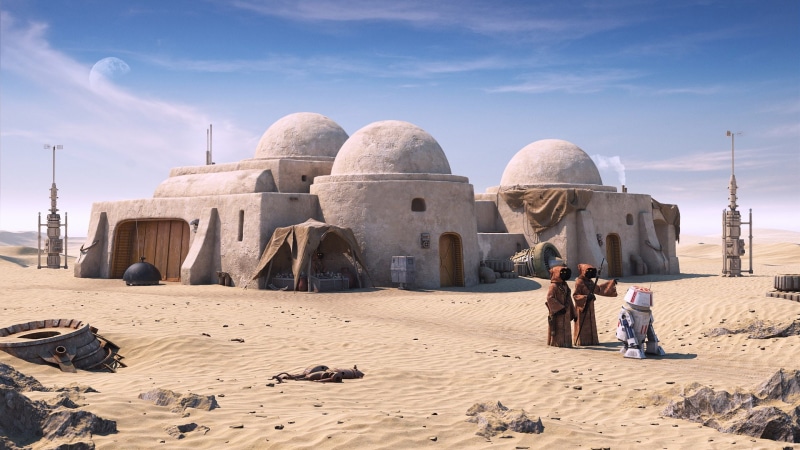 1080P, creatures, Return to Tatooine, buildings, robot