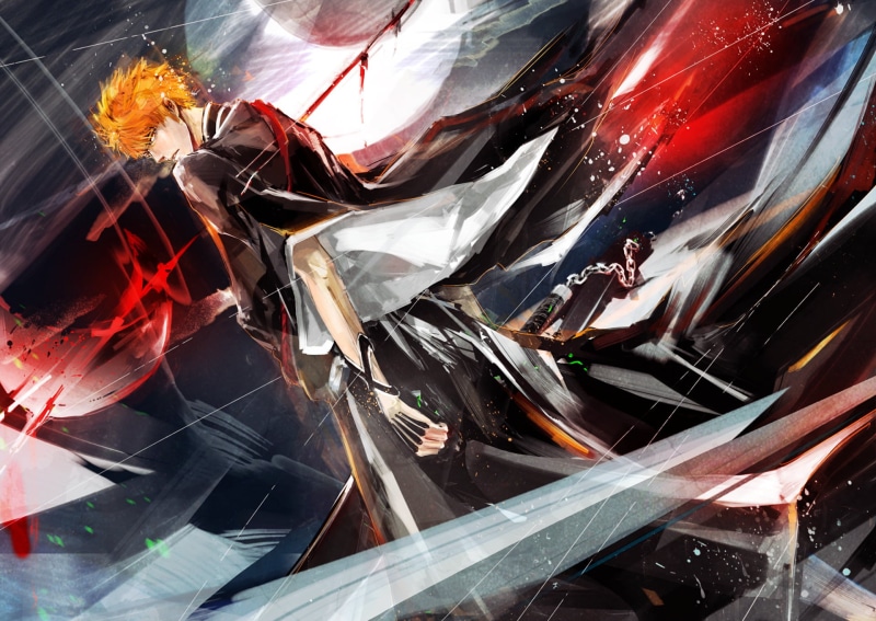 motion, glass - material, mode of transportation, backgrounds, Bleach, 1080P, Ichigo Kurosaki, transportation, close-up, day, transparent, red