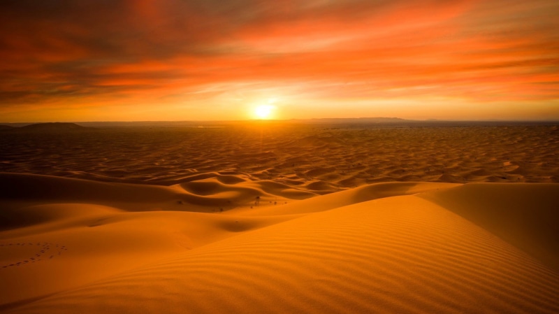 Sahara, 720P, desert, sand, Merzouga, nature, Morocco, horizon, sun, sunset