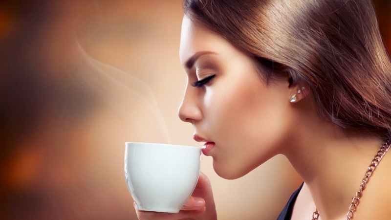 human face, refreshment, young women, 1080P, food and drink, hot drink, drinking, women, mug, coffee cup, coffee - drink, cup, brown hair, drink, one person
