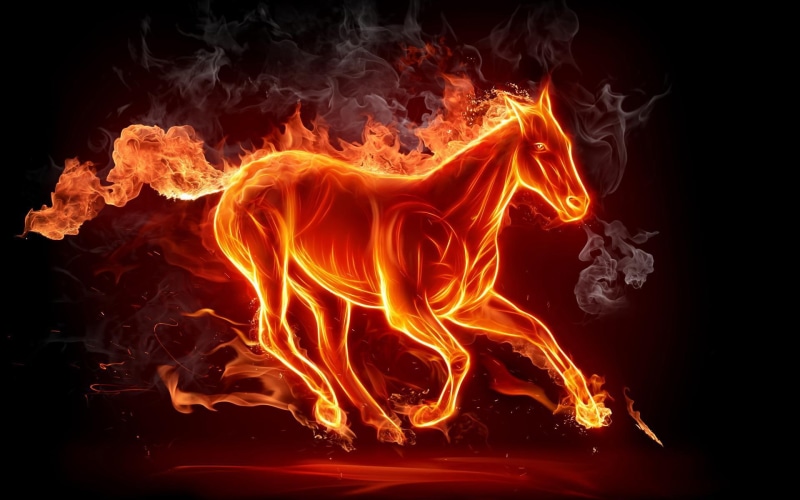 1080P, fire, d, 3d, horse